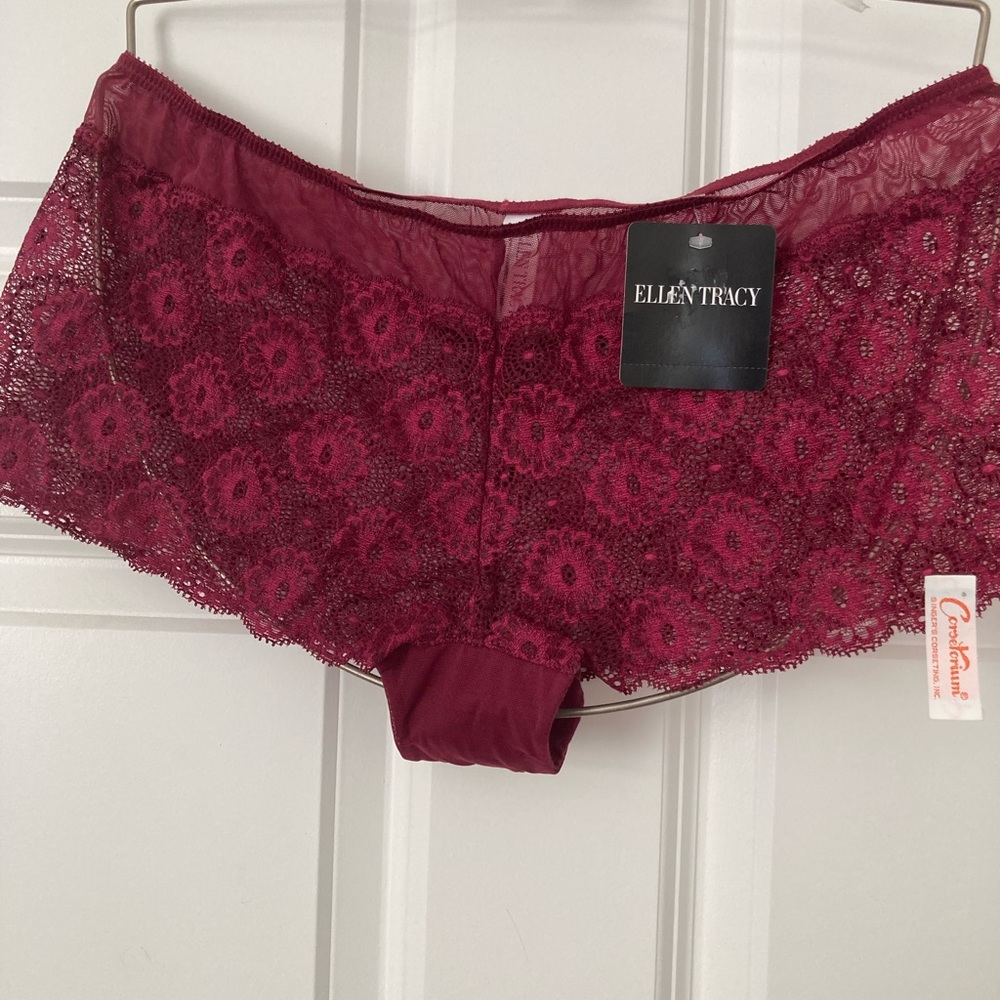 2 boy shorts Ellen Tracy Burgundy sheer large Panties new with Tags